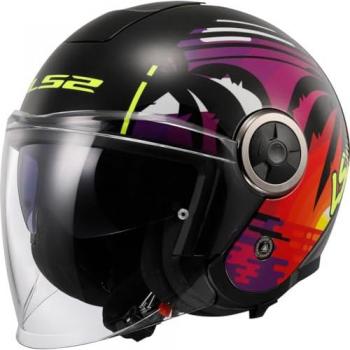LS2 Casco Jet OF620 Classy Negro Palma - Multicolor, diseño elegante, estructura ligera, ventilación óptima, visera solar integrada, interior desmontable y lavable