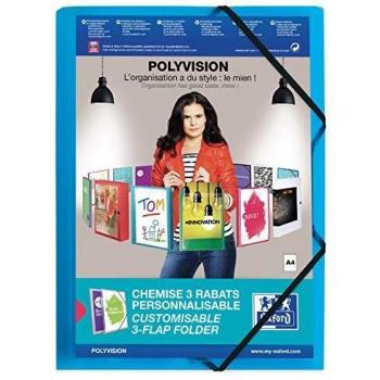 Carpeta Elastomap Oxford Polyvision A4 con bolsillo transparente, color azul, 3 solapas de PP