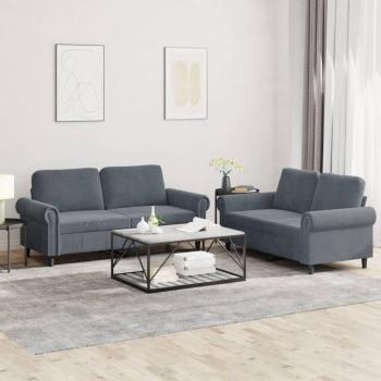 Conjunto de sofás de 2 piezas con almohadas de terciopelo gris oscuro