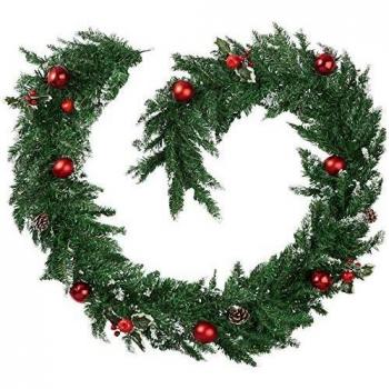 Guirnalda de Navidad verde con bolas y piñas de abeto 2,7 m - Uso para interiores y exteriores - Guirnalda bien confeccionada, con mucho volumen - Trabajado muy detallado y fiel a la gu