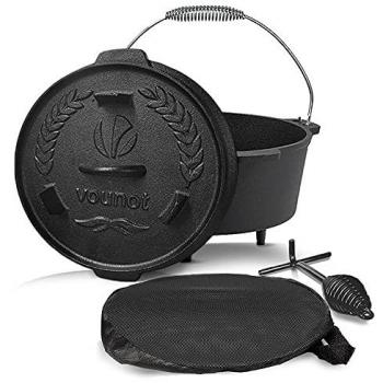 Olla Horno Holandés 4,25L de Hierro Fundido con Patas, Tapa Hermética y Elevador, Ideal para Cocción y Barbacoa