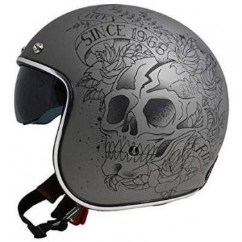 MT Casco Abierto Moto 2019 Le Mans Skull - Roses Matt Gris-Negro