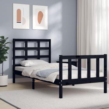 Cama con cabecero negro de madera maciza 100x200 cm