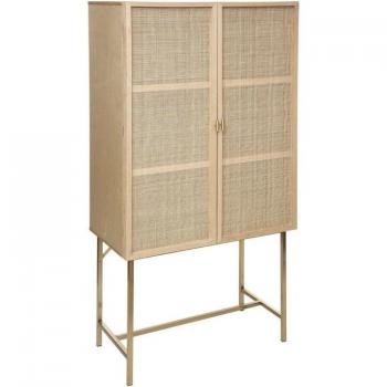 Aparador Alto Rayo 2 Puertas Caña Beige MDF Mimbre Hierro Abedul 80x41.7x165.3cm
