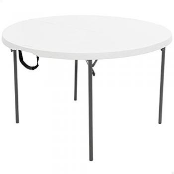 Mesa redonda WellHome Diámetro 120 cm, dimensiones 120 x 120 x 74 cm, sobre rígido, patas plegables y asa para su desplazamiento
