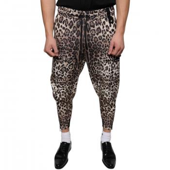 Leopard Print Drawstring Jogger Pants - Brown Polyester, Size XS