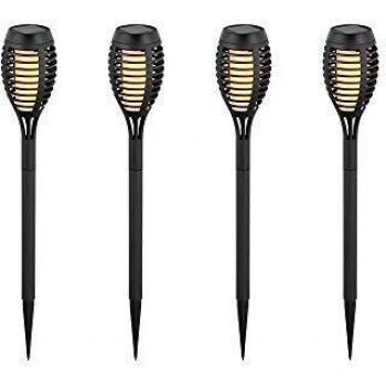 Kit de 4 Lámparas Solares LED 1W 2200K Forma de Antorcha Efecto Llama IP44 para Jardín
