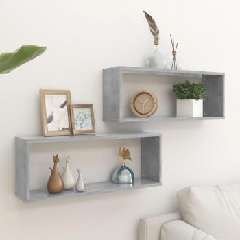 Estante cubo de pared 2 uds aglomerado gris hormigón y contrachapado en colores Blanco, Negro y Gris, dimensiones 60x15x23 cm, mueble de almacenaje para oficina, estudio, sala de