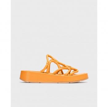 Wonders Sandalia cuña Eladia naranja, sandalias planas de mujer de piel vacuna con tiras, sandalia cuña rojo
