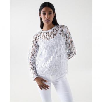 Camiseta de mujer de manga larga efecto crochet metalizada Salsa Jeans