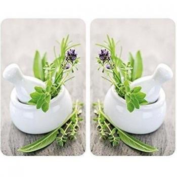 Wenko Herdabdeckplatte Universal Kräutergarten, 2er Set, für alle Herdarten, Gehärtetes Glas, 30 x 52 cm, mehrfarbig