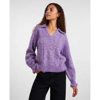 Yas Jersey de mujer cuello de pico mangas largas liso