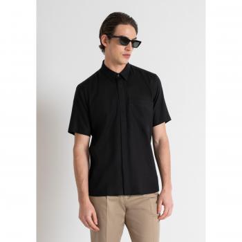 Antony Morato Black Linen Short-Sleeve Business Shirt for Men, Size L