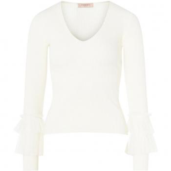 White V-neck Twinset Knit Top for Women, Size XS, Viscose Blend