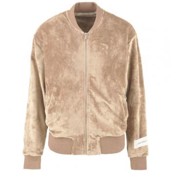 Beige Velour Bomber Jacket - XL