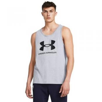 Under Armour Camiseta Sin Mangas Sportstyle Logo para Hombre, color gris acero claro/negro, talla S/M, ligera y de secado rápido, ideal para running y multideporte