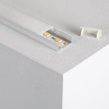 Perfil de Aluminio Superficie 2m para Doble Tira LED hasta 20mm con Cubre Perfil Traslúcido