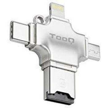 Tooq TQR-4001- Lector Tarjetas de Memoria Micro SD 4 en 1 Adaptador Tarjetas USB/Lightning/Micro USB/Tipo C. Lector de Tarjetas para Apple iPhone, iPad, MacBook y Android