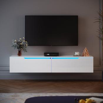 Mueble TV Sirhona Blanco con 2 Puertas y LED, H35xL160xP30cm