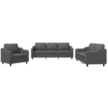 Juego de sofás con cojines 3 piezas tela gris oscuro Vidaxl 540438