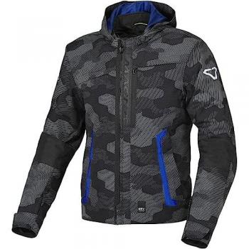 Macna Riggor Chaqueta de Moto Textil Impermeable Unisex Adulto Negro-Gris Camuflaje-Azul 2XL
