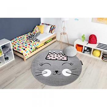 Alfombra Infantil Petit Gato Gris Circular 120 cm