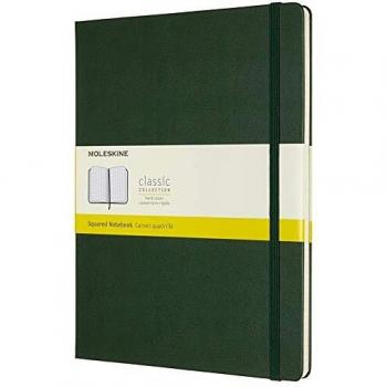 Moleskine - Cuaderno Clásico con Hojas Cuadriculadas, Tapa Dura y Cierre Elástico, Color Verde Mirto, Tamaño Extra Grande 19 x 25 cm, 192 Hojas