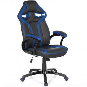 HJH Office Guardian Sill?n de Oficina, Piel_sint?tica, Negro y Azul, 49.00x60.00x126.00 cm