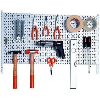 Sistema de Organización de Herramientas DIY Element System Blanco - Unidad Base Completa con 18 Soportes y Paneles Metálicos para Taller