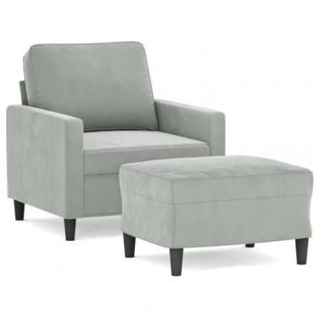 Sillón con Taburete de Terciopelo Gris Claro 60 cm