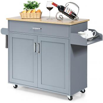 Rolling Kitchen Island Cart with Towel and Spice Rack