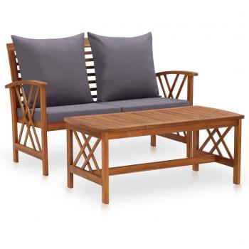 2-Piece Solid Acacia Wood Garden Lounge Set with Cushions