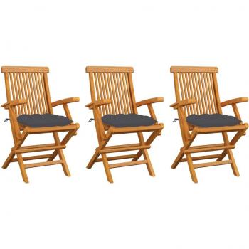 Teak Garden Chairs Set with Anthracite Cushions - 3 Pieces