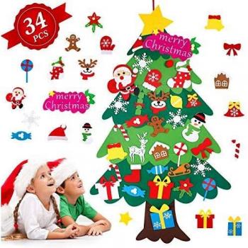 Ãrbol de Navidad de Fieltro, Ãrbol Navidad Fieltro Pared con 34 Ornamentos Desmontables El Ã¡rbol de Navidad de 3.7ft para Regalos navideÃ±os, DecoraciÃ³n de Navidad para Paredes y Puertas del hogar
