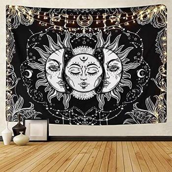 LOMOHOO Tapiz Tarot Sol y Luna Tapiz Psicodélico Colgante de Pared Celeste Tapices de Pared Indio Mandala Bohemio