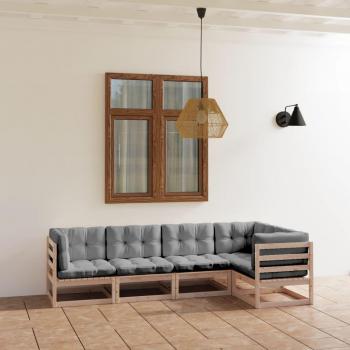 5-Piece Solid Pine Garden Lounge Set with Cushions