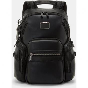 Tumi Black Leather Navigation Backpack with Zipper