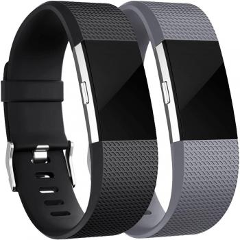 Fitbit Charge 2 Correa, HUMENN Edición Especial Deportes Recambio de Pulseras Ajustable Accesorios para Fitbit Charge 2 Pequeño Negro+Gris