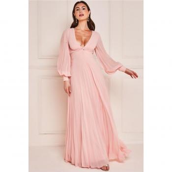 Goddiva Pleated Chiffon Maxi Dress - Blush