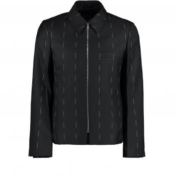 Givenchy Men's Black Wool Blazer with All-Over Logo Print, Size 50 (L), Embroidered Design