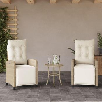 Sillones reclinables de jardín con reposapiés 2 uds ratán PE beige