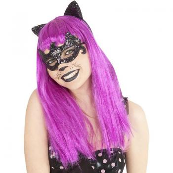Kit de Disfraz de Gata Negra con Diadema y Antifaz Efecto Brillante Adulto