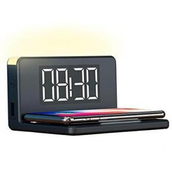 Ksix - Reloj Despertador, Cargador Inalámbrico Fast Charge 7.5w-10w y Luz de Noche