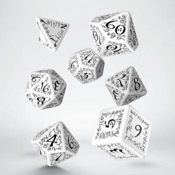 Q Workshop Elvish White & Black RPG Ornamented Dice Set 7 Polyhedral Pieces