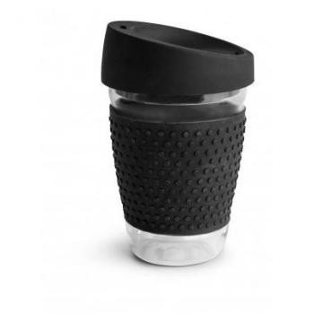 Taza de vidrio con silicona negro