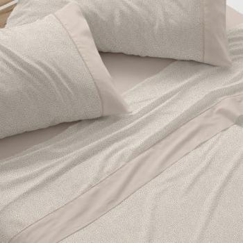Juego de Sábanas Estampadas Burrito Blanco 047 - 50% Algodón, Suavidad, Ajuste Perfecto y Fácil Planchado, Color Arena para Cama de 135 cm