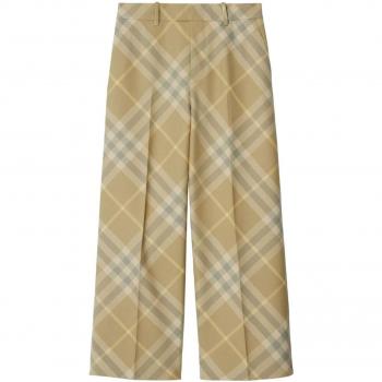 Burberry Women's Checked Wool Trousers in Beige | Size 6 | 8082605B8686