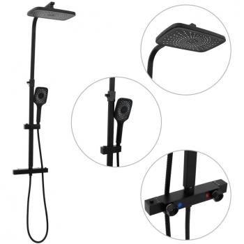 Set de ducha de doble cabezal con mezclador y flexo de latón negro vidaXL