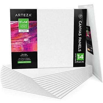 Arteza Paneles de lienzo para pintar cuadros | 28x35,5 cm | Pack de 14 | 100% algodón | Lienzos para óleo, acrílicos y medios húmedos| para artistas profesionales, aficionados y principiantes