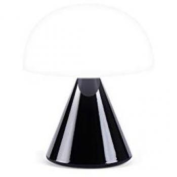 Lámpara de mesa Lexon Mina LED recargable compacta en color negro con función de atenuación y carga USB-C y Qi